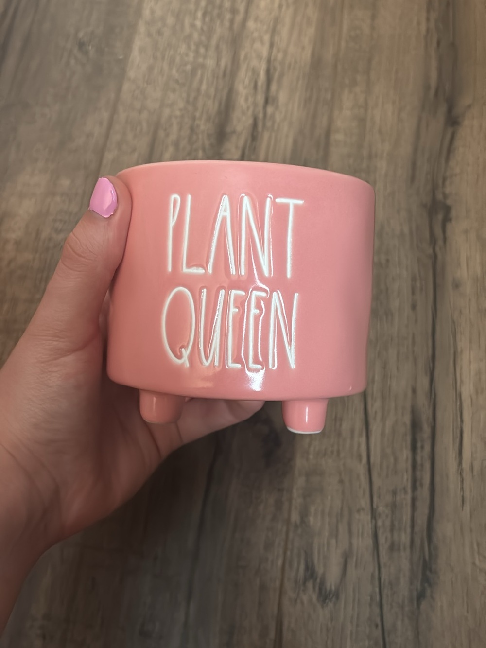 Rae Dunn Pink "Plant Queen" Ceramic Footed Planter